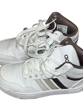 adidas Kids White Sneakers with Gray & Black Stripes